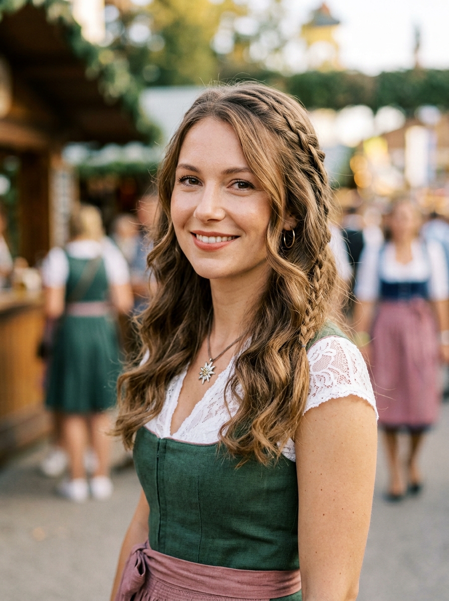 Moderner Oktoberfest Mix aus Braids & Waves als Oktoberfest Frisuren Inspiration 2026